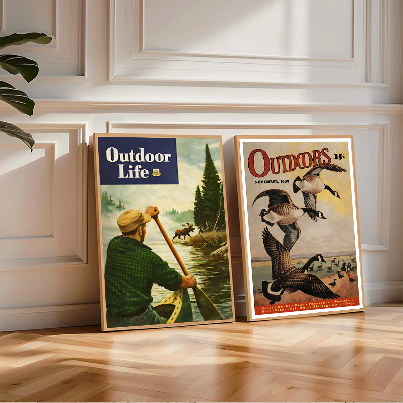 Outdoor Hunting And Fishing Magazines - Vintage amerykański plakat magazynu o tematyce